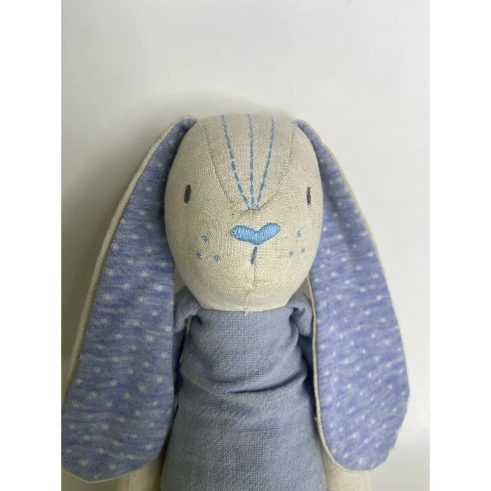 Demdaco Blue Bunny Linen Plush Stuffed Toy Animal Easter